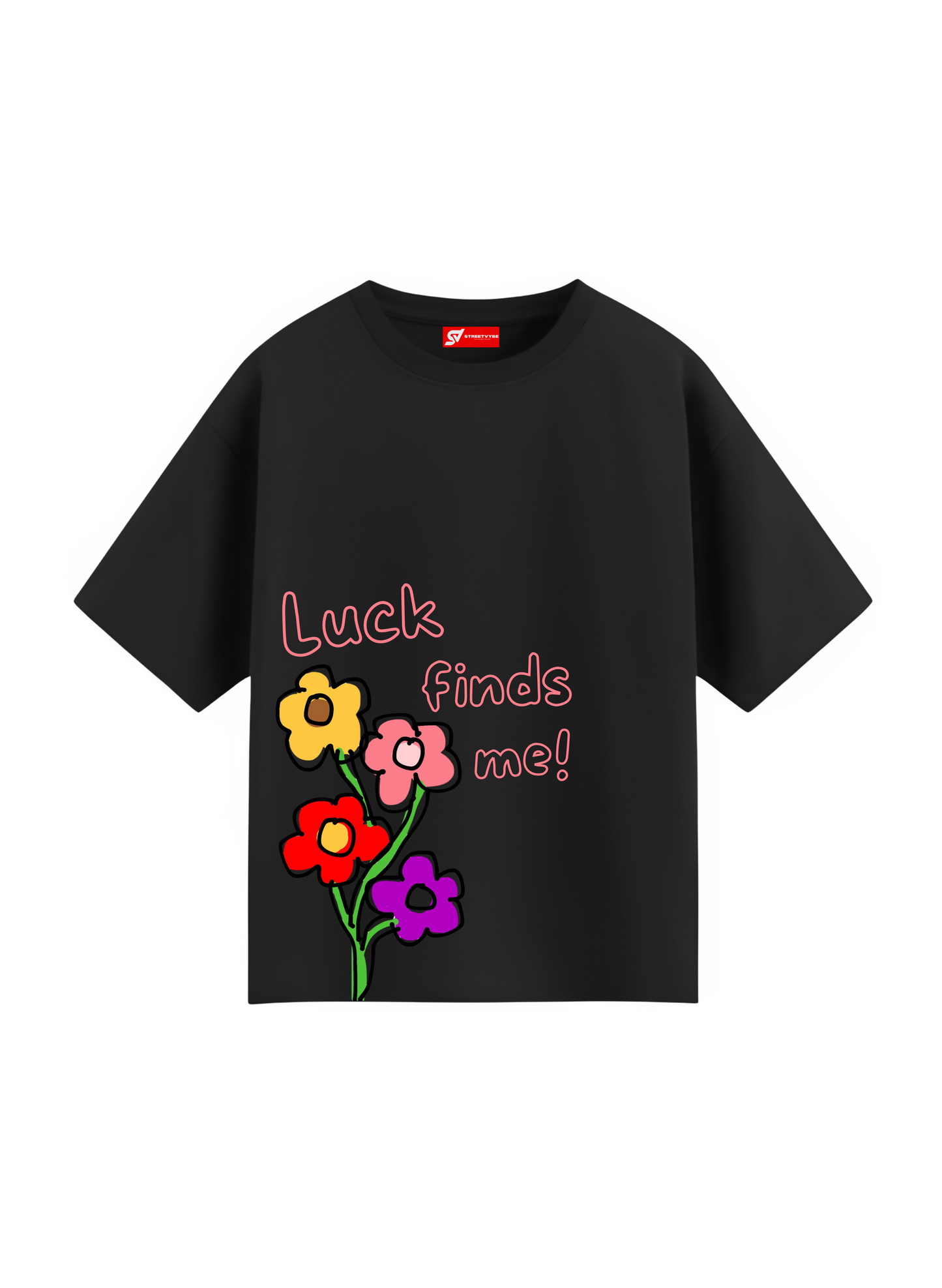 Luck finds me black T-shirt