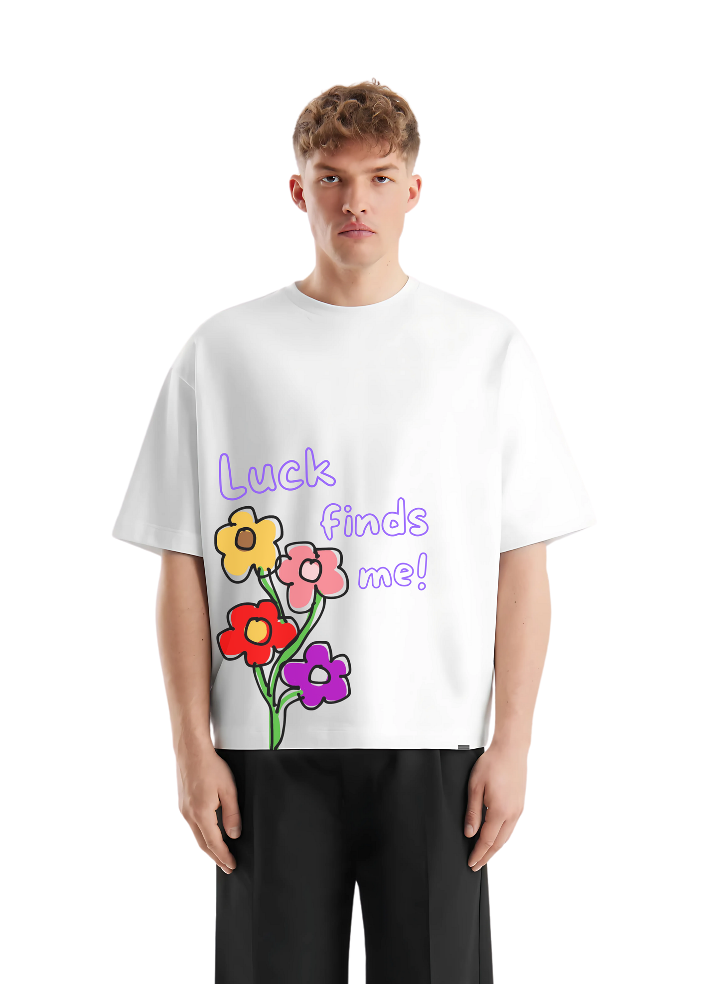 Luck finds me white T-shirt